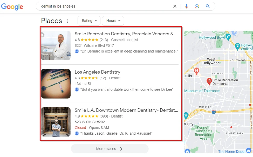 Local SEO map pack results for dental clinic growth