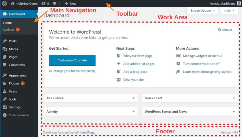 WordPress website dashboard interface