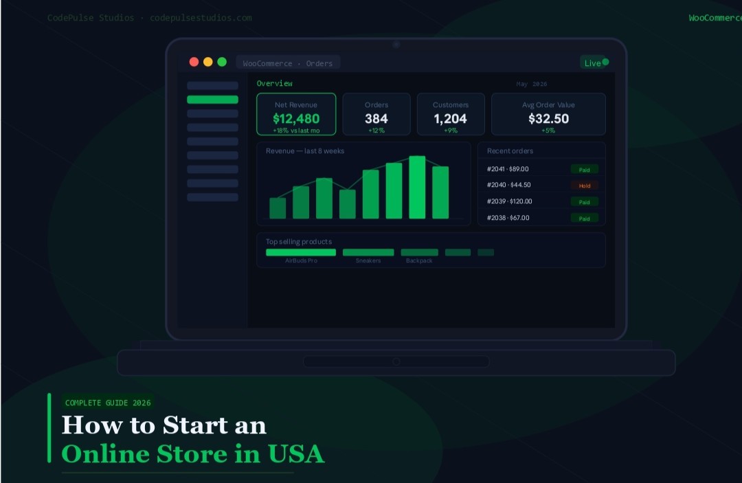 How to start an online store in USA 2026 — WooCommerce complete guide by CodePulse Studios