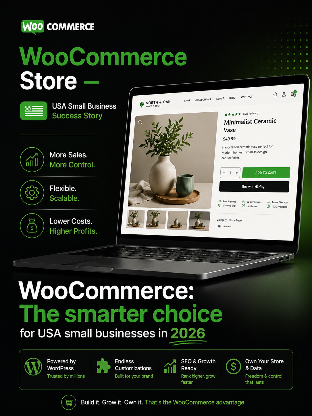 WooCommerce online store on laptop — USA small business ecommerce success 2026 by CodePulse Studios