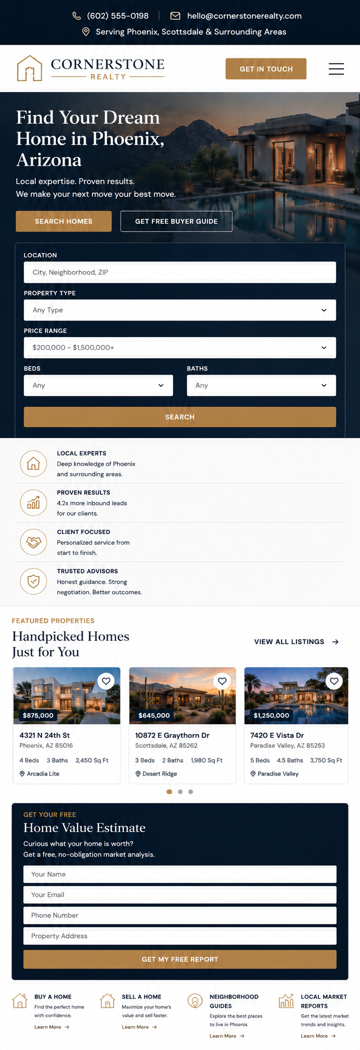 Cornerstone Realty Website mobile view
