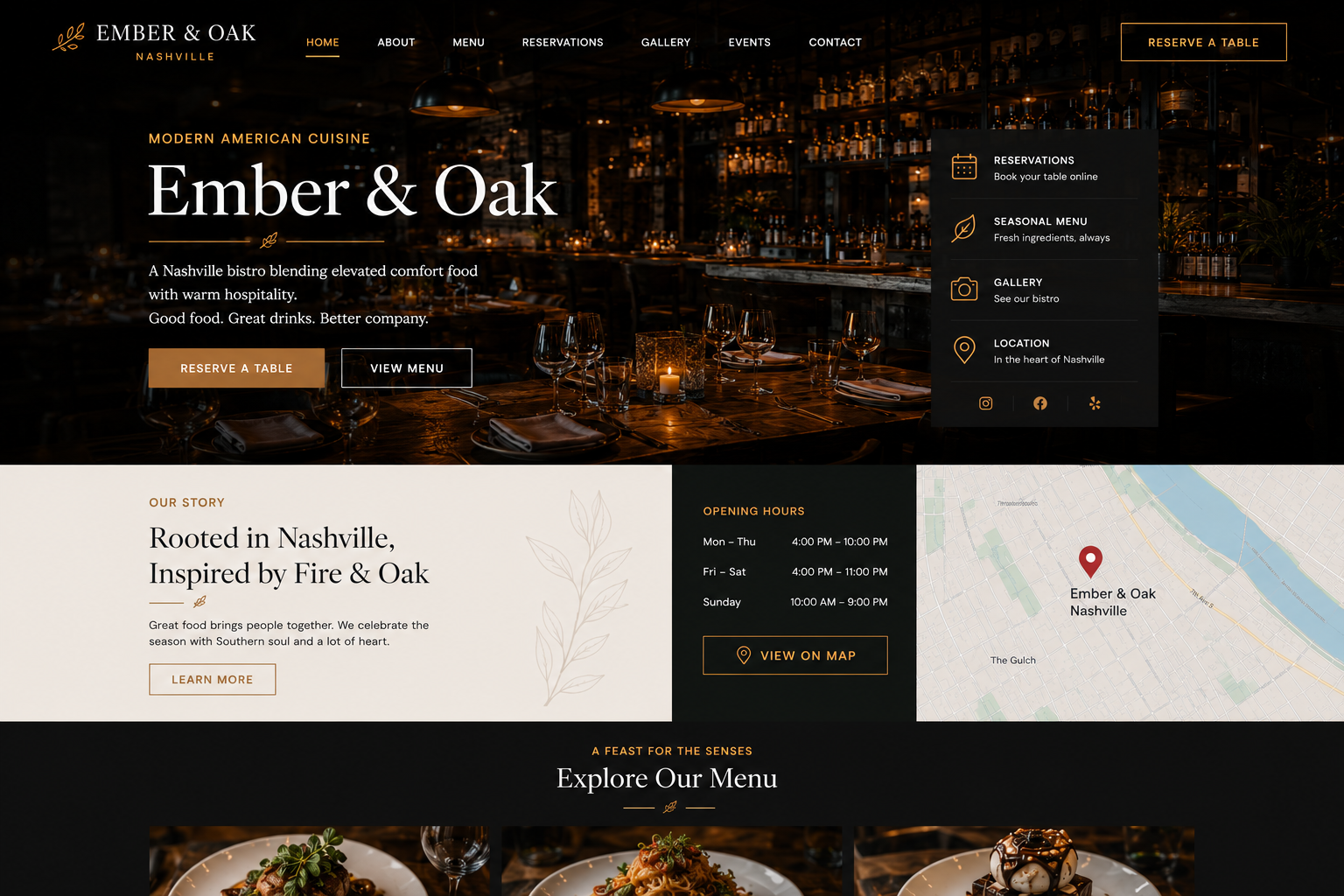 Ember & Oak Restaurant Website