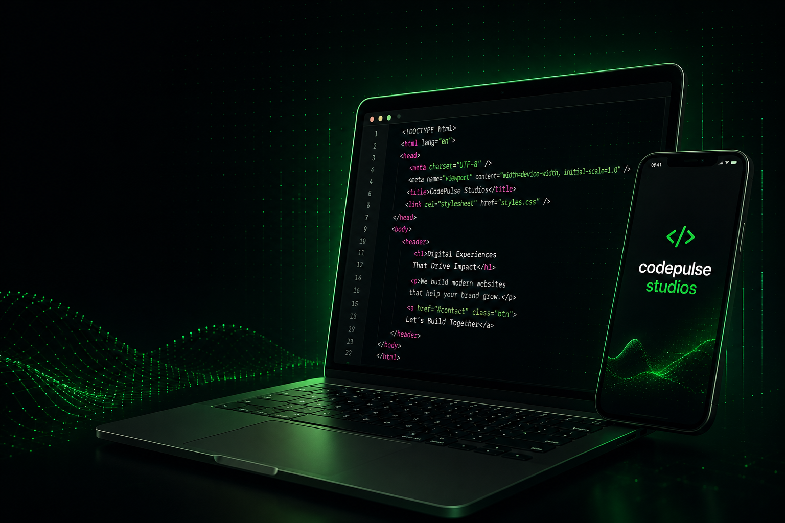 CodePulse Studios web developer working on a custom WordPress website for a US small business