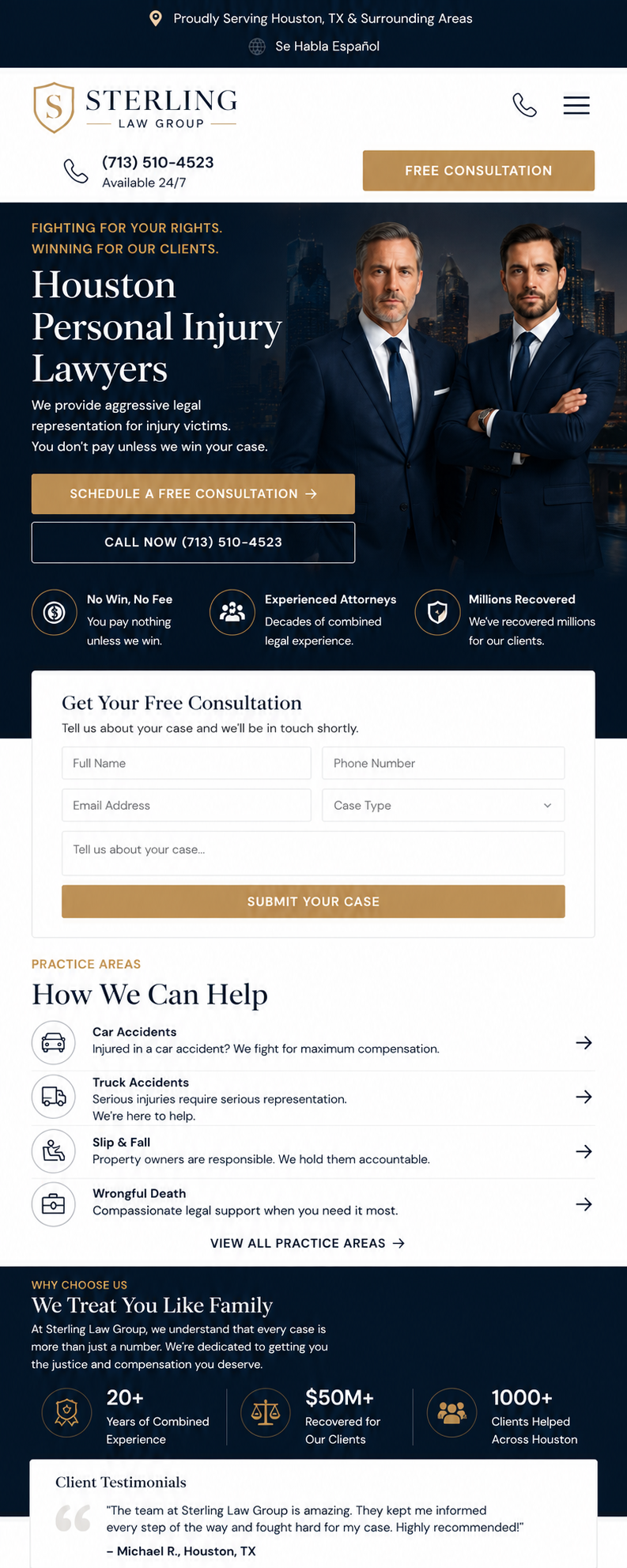 Sterling Law Group Website mobile view